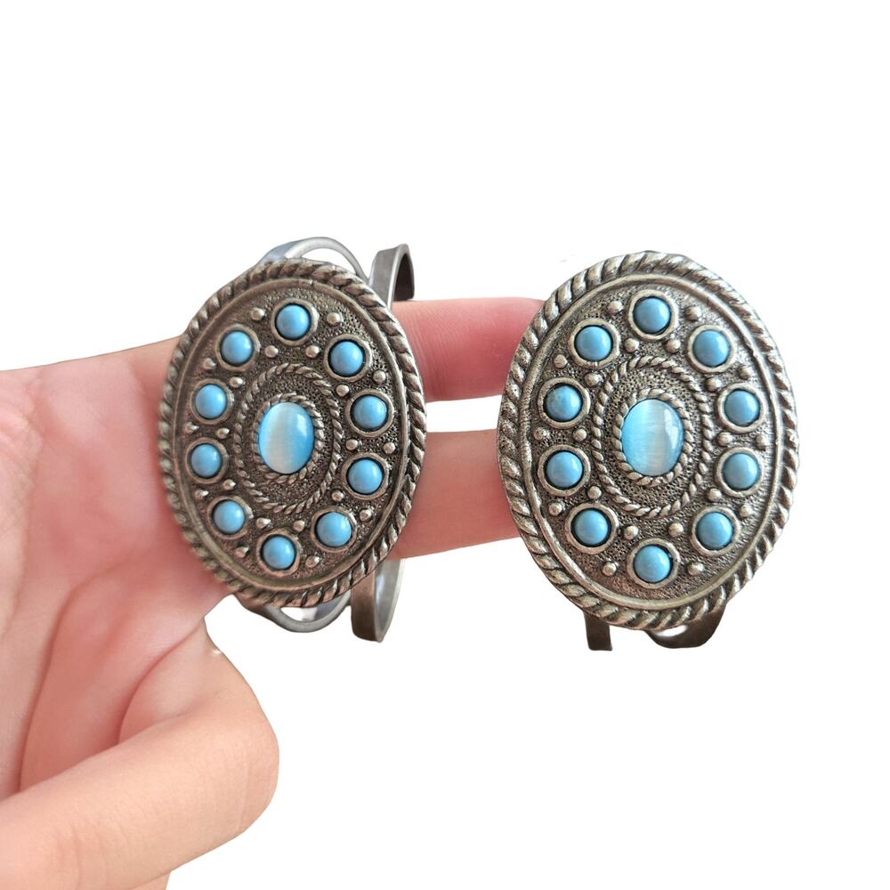 Silver Tone Blue Stone Cuff Bracelets